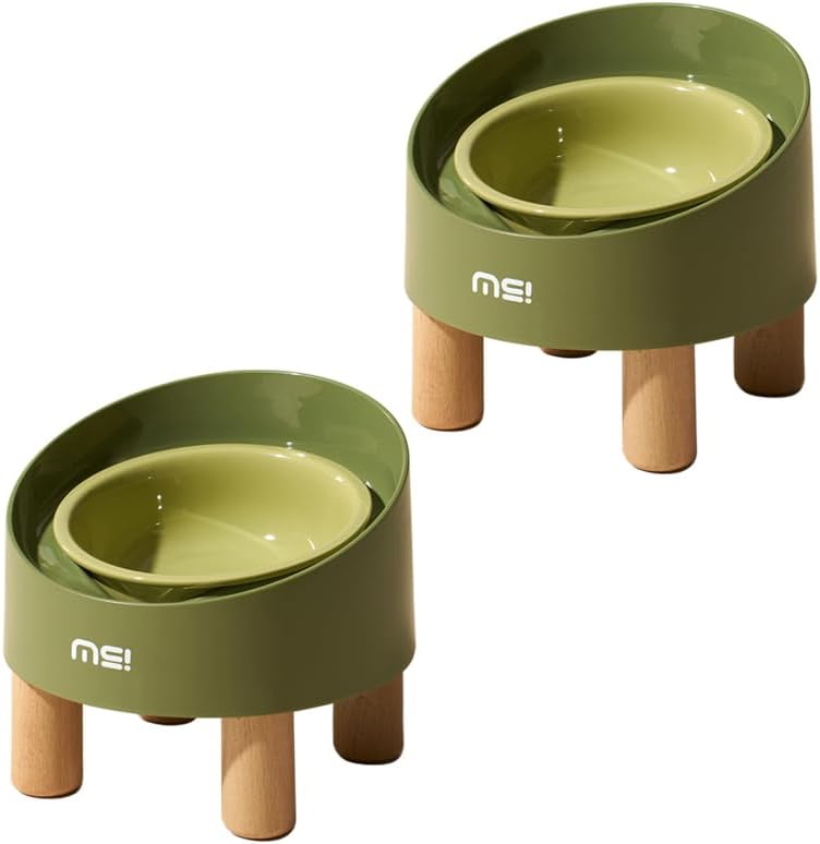 MS!MAKE SURE Ceramic Elevated Cat Bowls, Adjustable Raised Double Bowls Set, Pet Bowl with Anti Slip Rubber Pad, Leak-Proof, Stress Neck Free Food & Water Bowls for Small Dogs Geen - Image 1